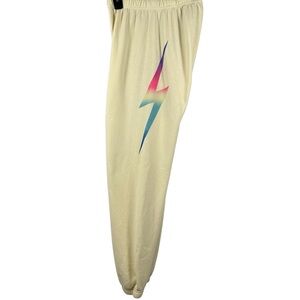 Aviator Nation Rainbow Lightning Bolt Sweatpants Joggers Cream Vintage White XL
